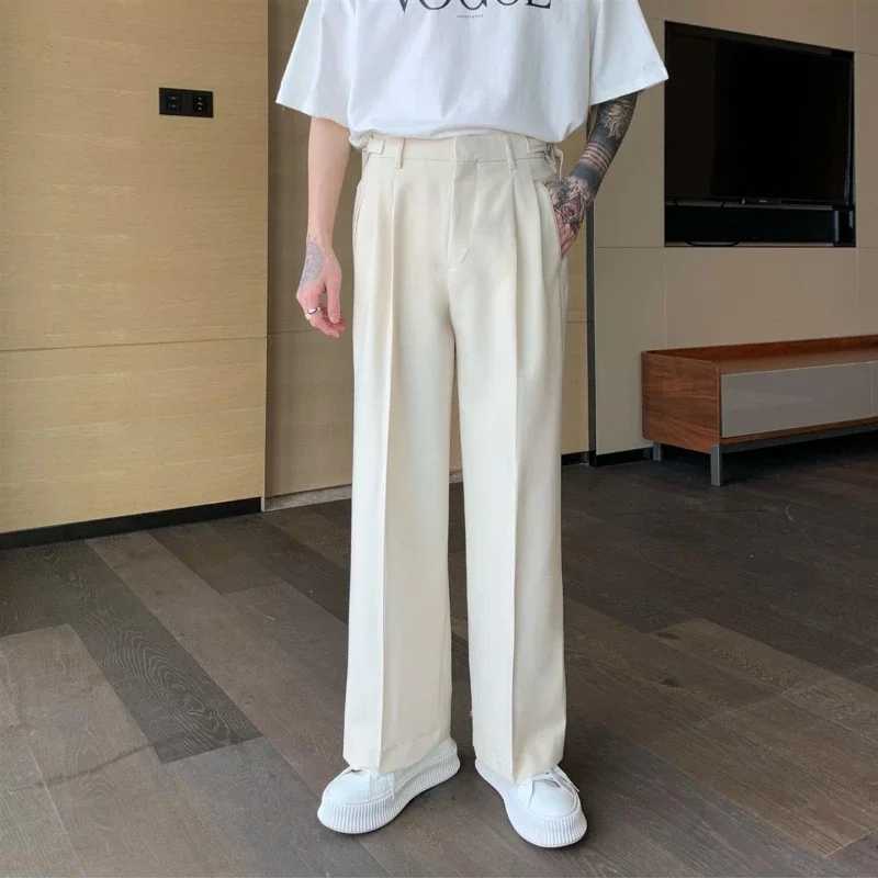 White mens Trouser wide leg bag mens summer pants 2024 elegant Chinese mens anti wrinkle relaxation classic retroXJ250412