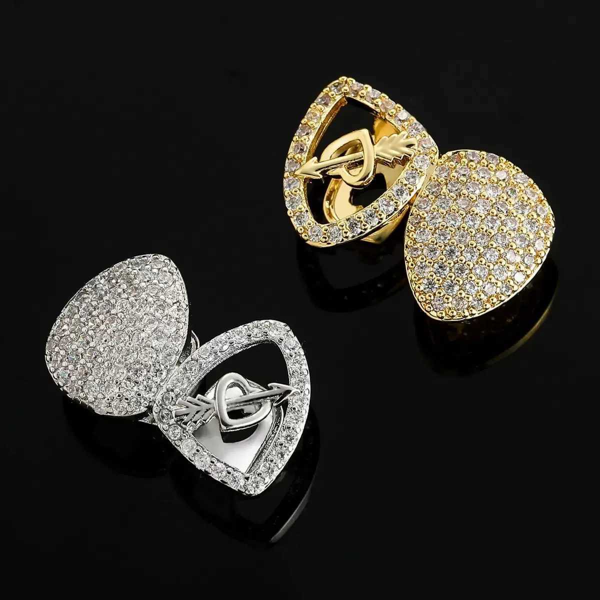 Hiphop Iced Out 5a Zircon Arrow Teeth Grillz Gold Plated Rock Cubic Zirconia Teeth Grills CapXJ250412