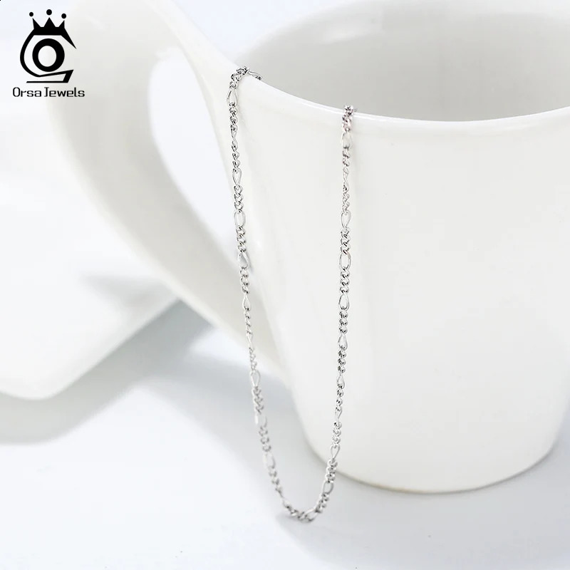 ORSA JEWELS Soild 925 Sterling Silver 1.7mm Figaro Chain Necklace Women Men Simple Figaro Link Chain Choker Lobster Clasp SC27 250407