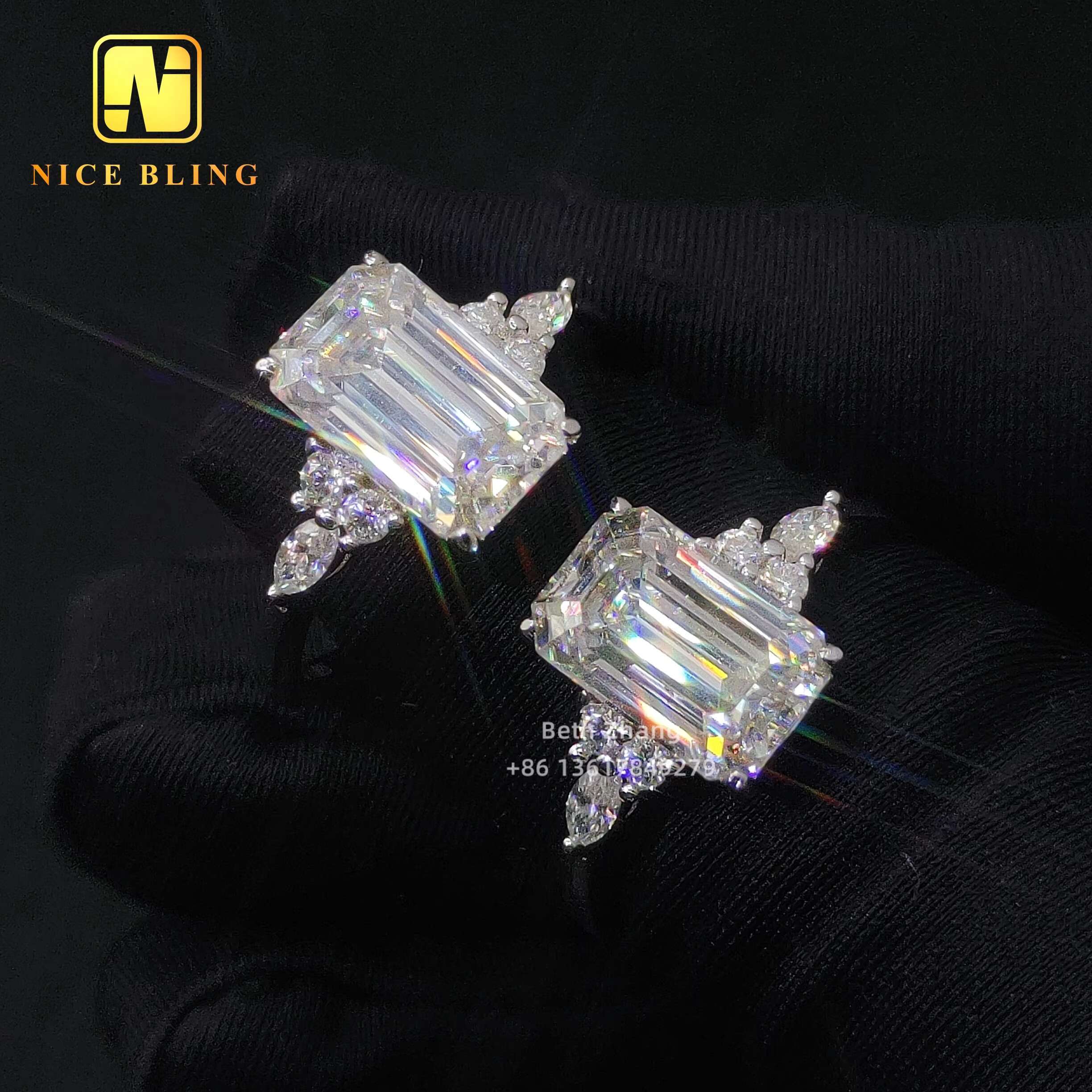 Wholesale Price Luxury Women Rings 925 Silver Jewelry Emerald Cut Moissanite Diamond Engagement Ring Trendy Wedding Ring