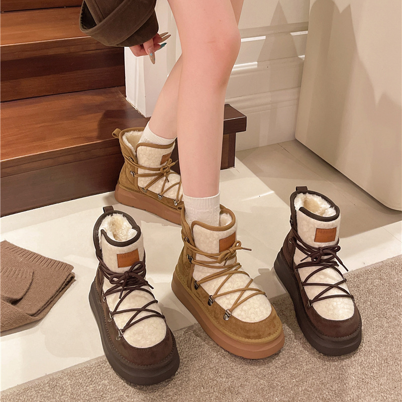 Designer Genuine Leather Thick-Soled Snow Winter Fleece-Lined Thickened Warm Cotton Shoes Non-Slip MOON Moon Boots for Women