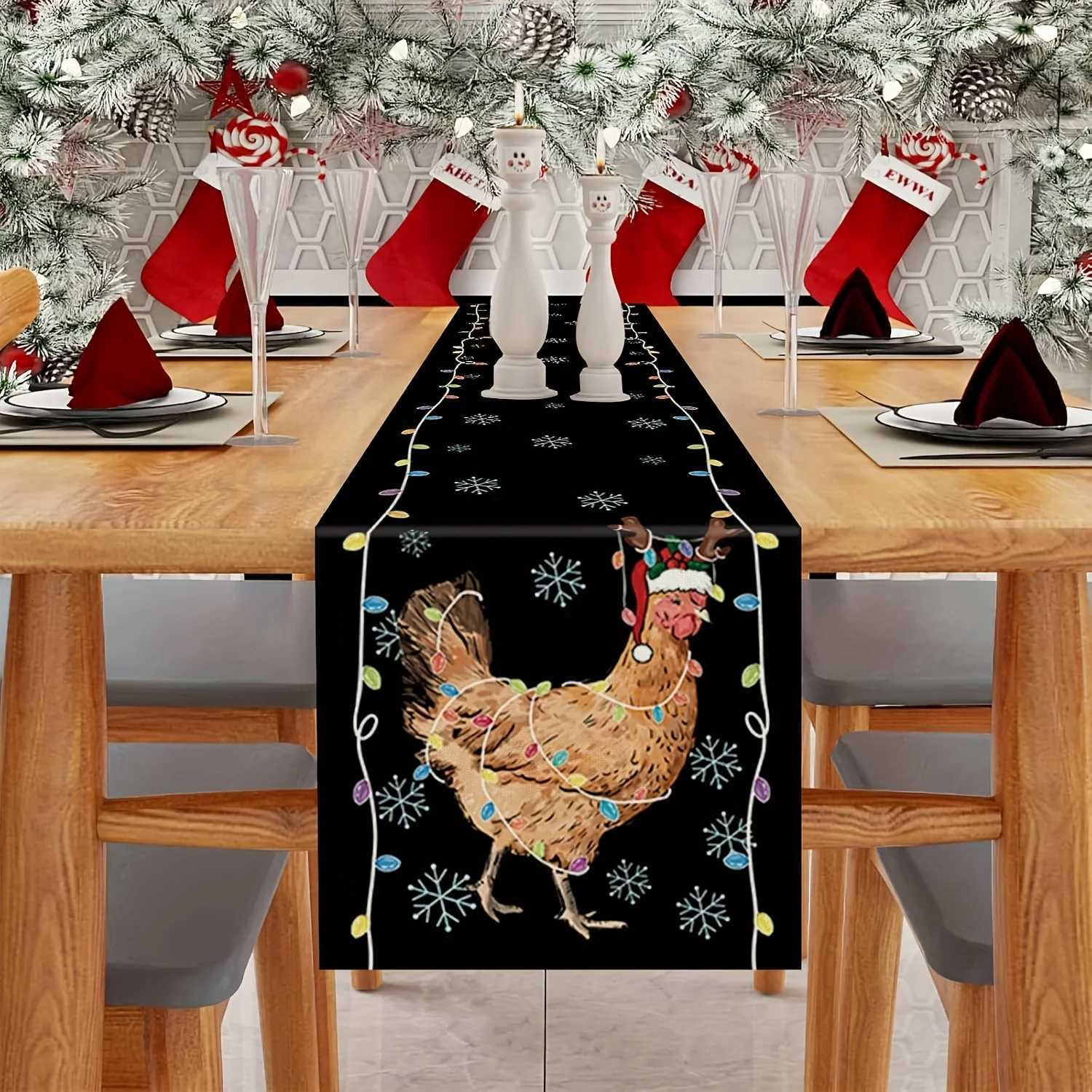 Christmas VIKAMA Winter Solstice Christmas Cartoon Chicken Table Flag Holiday Gathering Family Feast Restaurant Theme Decoration Y251113