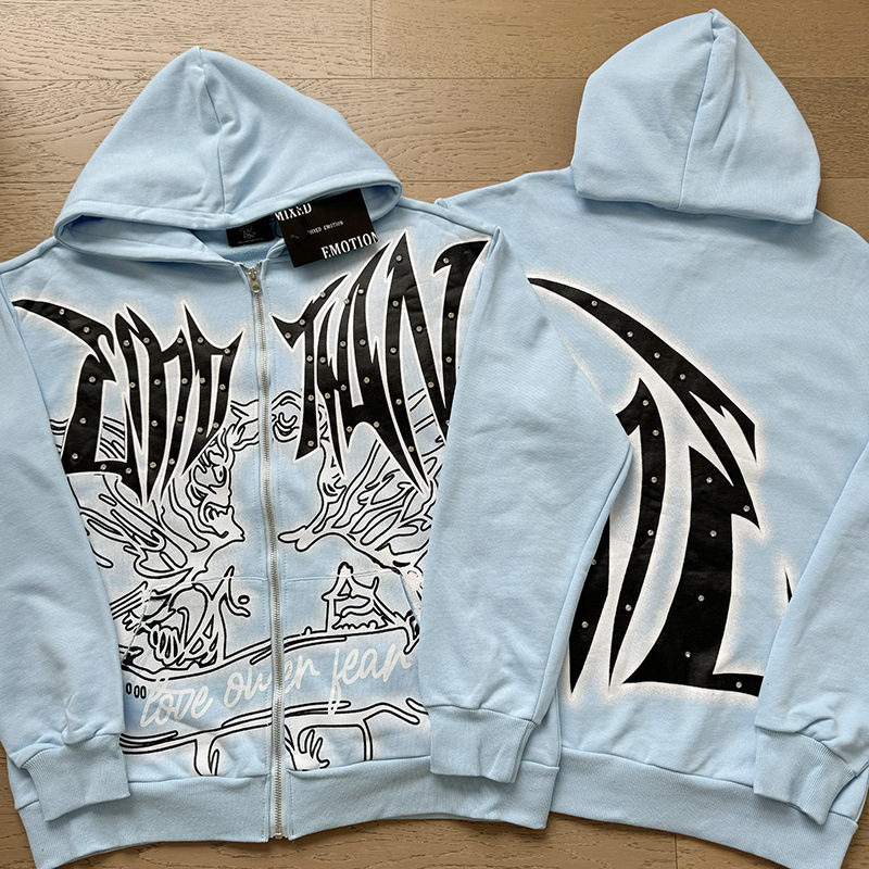 Men's Hoodies Retro Letter Printing Zipper Sweatshirt Jacket Casual Fashion Personality Design Hoodie Hip-hop Streetwear