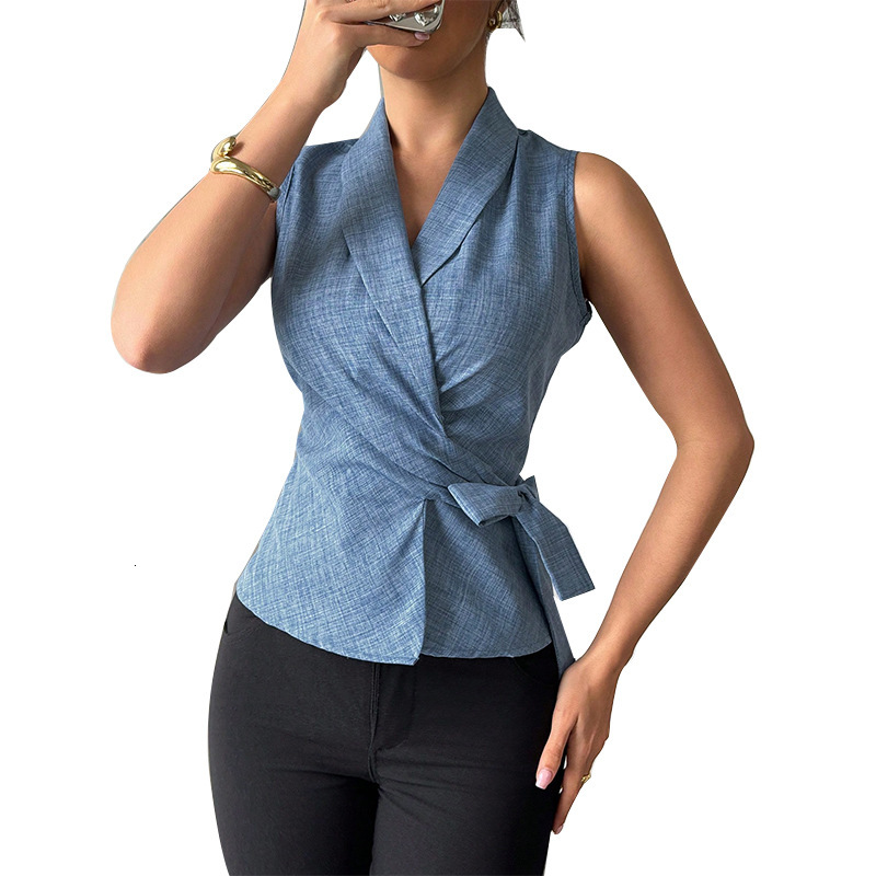 Wind sleeveless shirt 2025 summer temperament slim fit strap shirt cardigan womens clothing