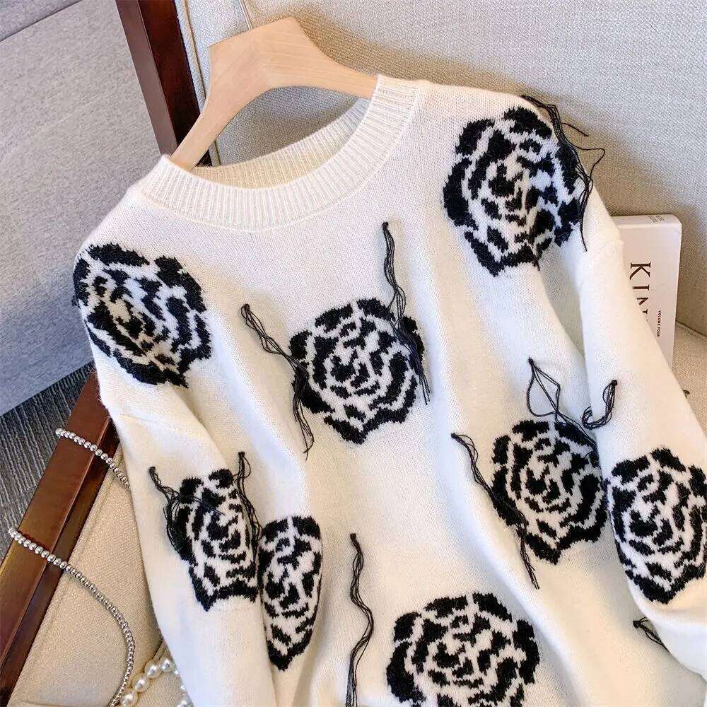 Temperament Loose Tassel Sweater Autumn Korean All-Match Knitting Pullovers Female Casual Printing Jacquard Warm Trend Top Tee
