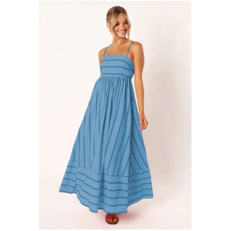 Spring And Summer Striped Camisole Backless Large New Style Women's Collarless Sleeveless Oversized Swing Dress 2024
