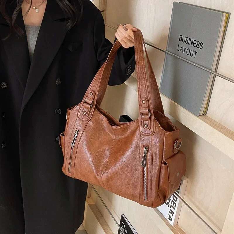 Zipper Contrast Color Shoulder Soft Inter Compartment 2025 High Quality Bag Pu Fashion Versatile Women's Handbag