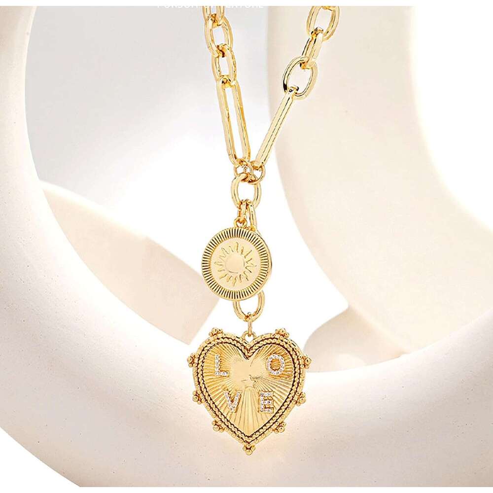 18K Gold Plated Coin Lion Head Pendant Chunky Paperclip Choker Necklace Gifts On Birthday Holidays For Women