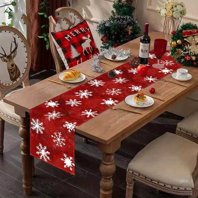 Christmas Elegant Christmas snowflake red and white table runner Christmas decoration home decor festive dining room decor seasonal home s Y251113