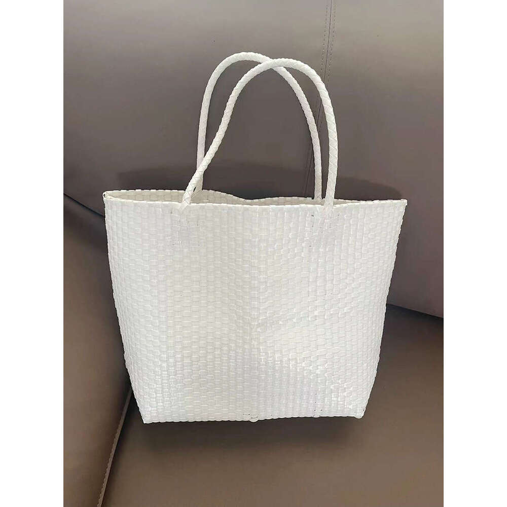 Summer straw vacation style shoulder tote bag, PVC vegetable basket, hand woven bag