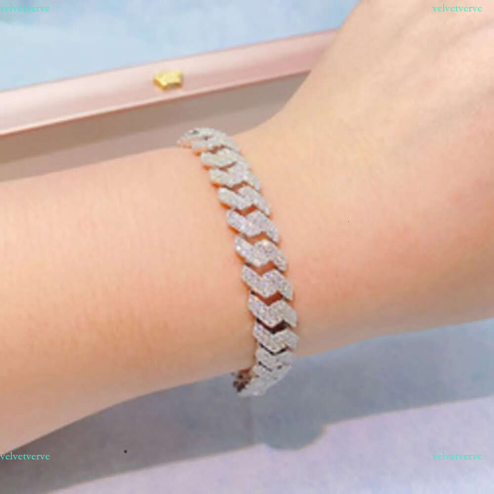 bracelet necklace mossanite Solid Sier Rose Gold Plated Iced Out Hip Hop Fire Jewelry Vvs Moissanite Dia Cuban k Chain Bracelet Man