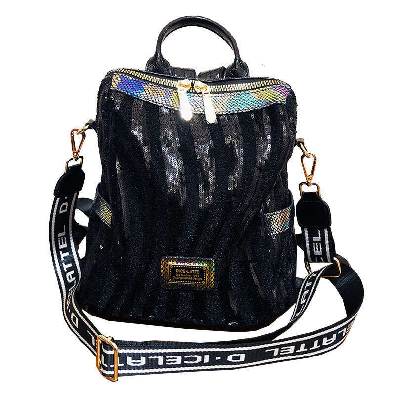 Backpack genuine leather new trend versatile with large capacity travel sequin backpack for women