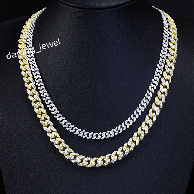 RTS S925 Silver 6mm Single Row Cuban Chain Iced Out Moissanite Gold Plated Necklace Bracelet Cuban Link for Men Jewelry