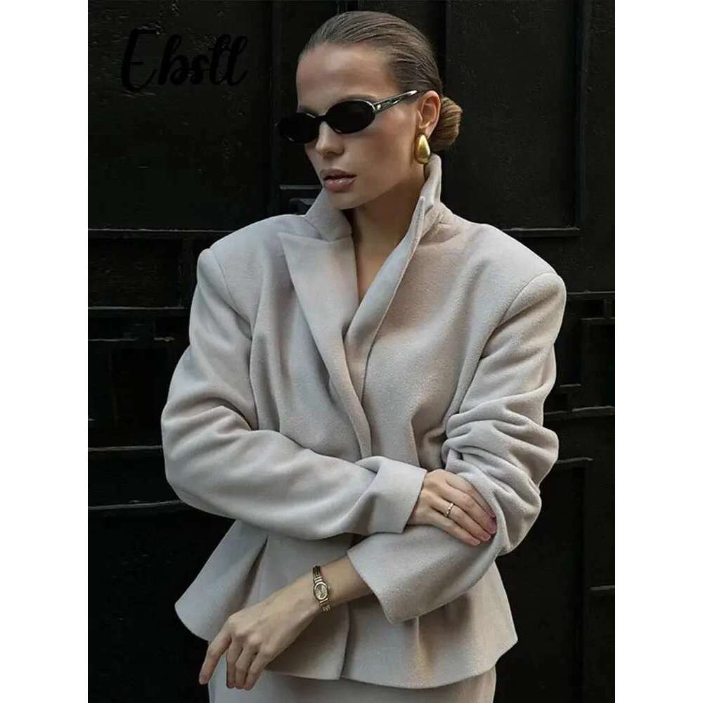 Slim Woolen Blazer Coat Skirts Set Women Grey Lapel Hidden Buckle Coats Hip Package Long Skirt 2025 New Female Elegant Outfits