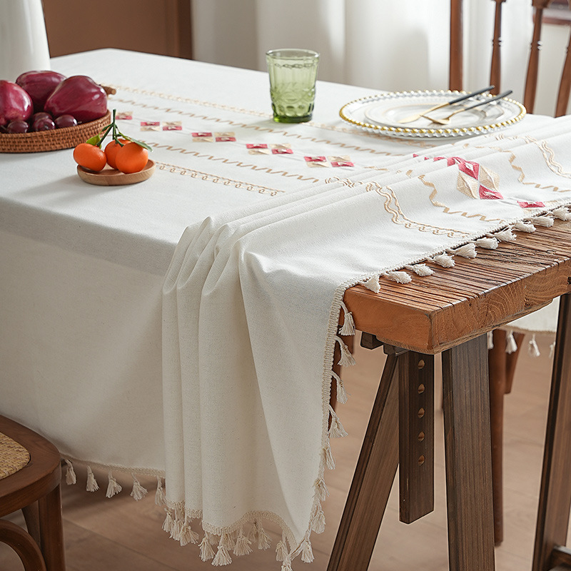 Waterproof and stain-resistant tablecloth, polyester-cotton modern minimalist embroidered, waterproof and dustproof dining table J6QS01