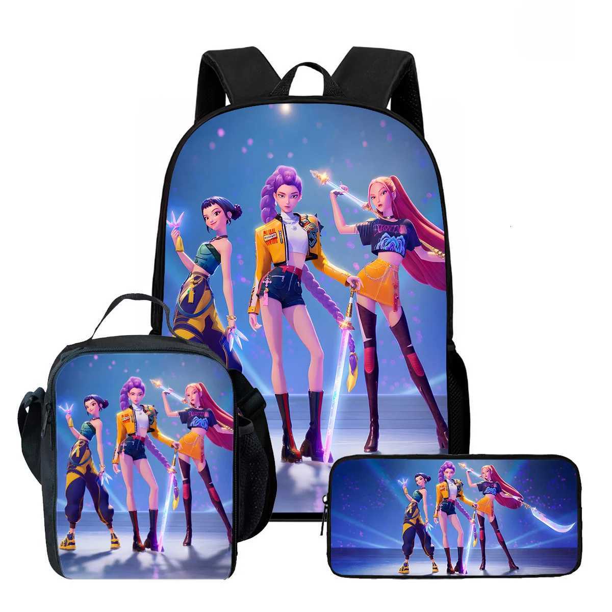 3Pcs Kpop Demon Hunters Huntrix School bags Set for Girls Boys Pencil Boxes Backpack Sets with Lunch Box For School DaypackW251113