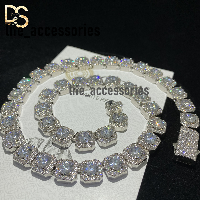 10mm Width New Fashion Rock Sugar Like Sterling Silver 925 Hip Hop VVS Moissanite Cuban Chain Necklace for Men