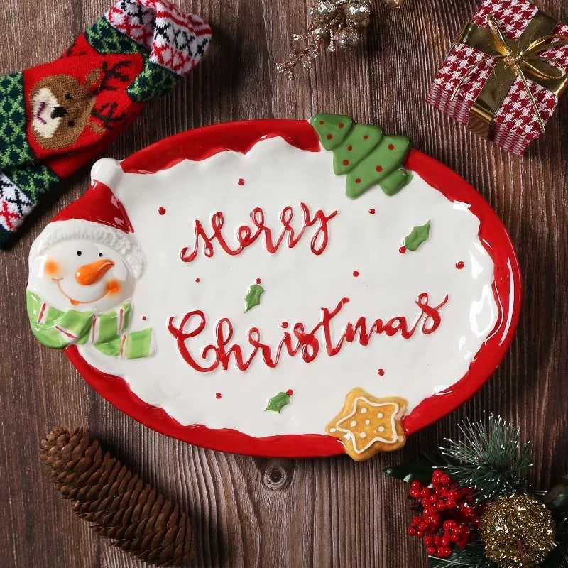 Christmas Santa Claus Pine Ceramic Plate 3 Dimensional Hand Painted Christmas Tree Breakfast Plate Dessert Plate Bowl Christmas Tableware Y251113