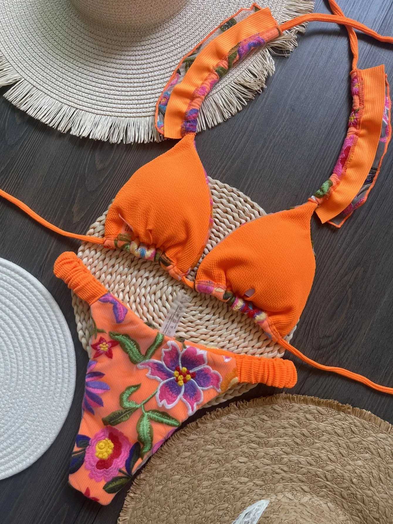 RUOTONSEPT 2024 New Sexy Handmade Embroidery Bikini Set Womens Swimsuit Triangle Swimwear Bathing Suit Brazilian BiquinisW251113