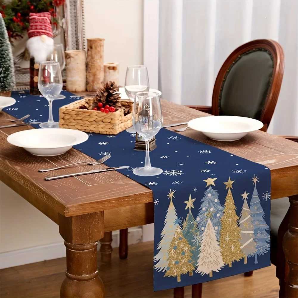 Christmas Bohemian Christmas navy blue with gold Christmas tree snowflakes and stars graphic durable party farmhouse style holiday decorat Y251113