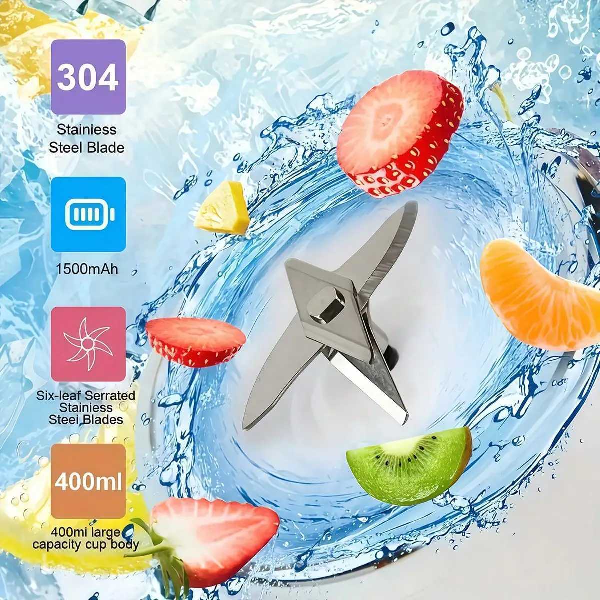 Portable Dual Cup USB Juicer Blender Mini Electric Smoothie Maker with Wireless Charging Travel Lid C251113