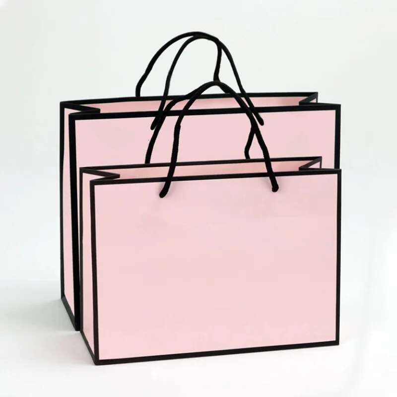 10Pcs Fresh Pink White Card New Simple Shopping Paper Wedding Party Gift Handheld Packaging Bag Customized