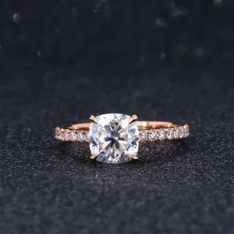 Au750 18k Rose Gold Brilliant Cut Cushion Moissanite Center Stones Fine Moissanite Jewelry for Engagement