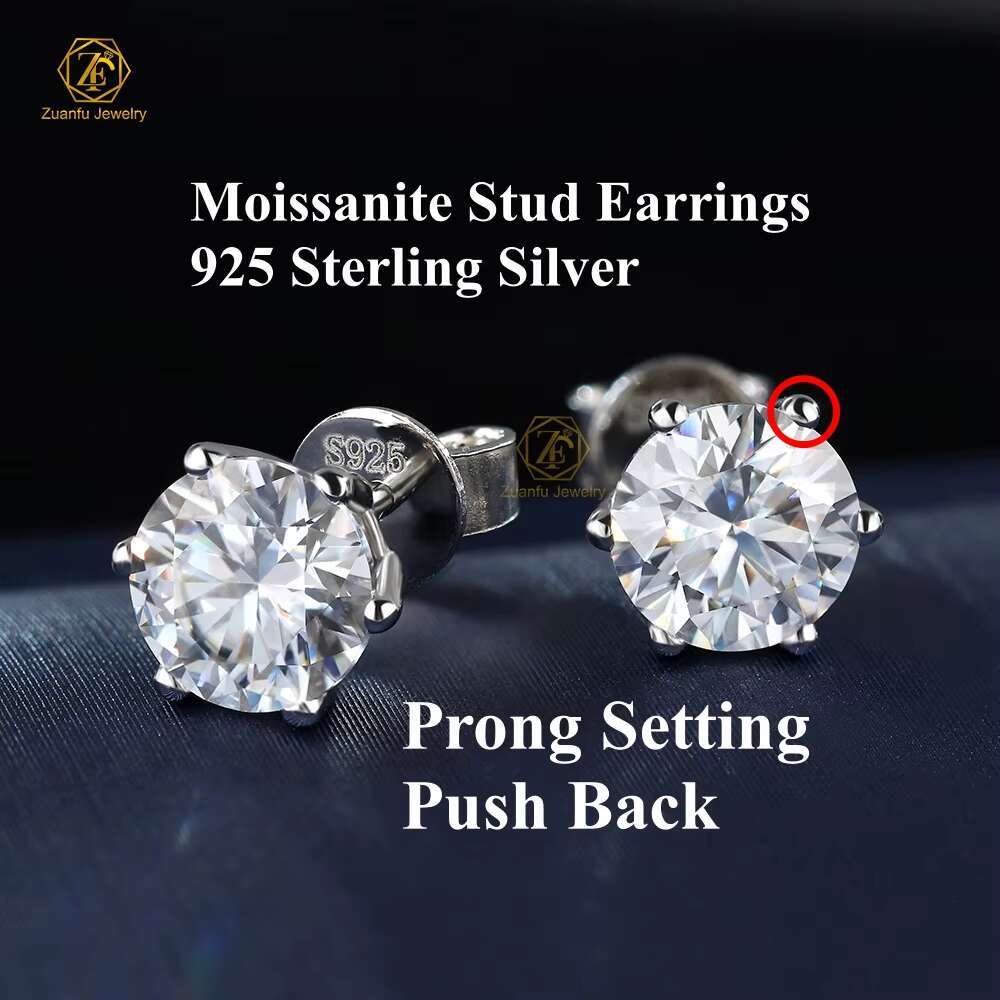High Quality Mossanites 6.5mm 1CT White Color Moissanite 925S 6 Claw Stud Earrings