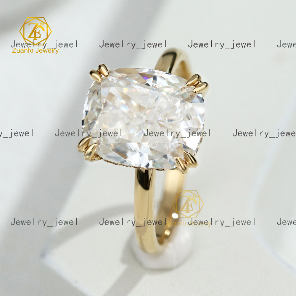 Trendy Design 18K Gold Wedding Band Ring 5CT Long Cushion Cut Moissanite Ring with Hidden Halo Fine Jewelry Women Ring
