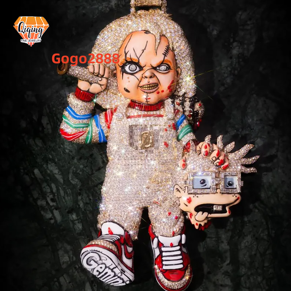 Fashion Popular Iced Out Custom 3D Horror Cartoon Pendant Brilliant VVS Moissanite Diamond Hip Hop High Quality Pendant Jewelry