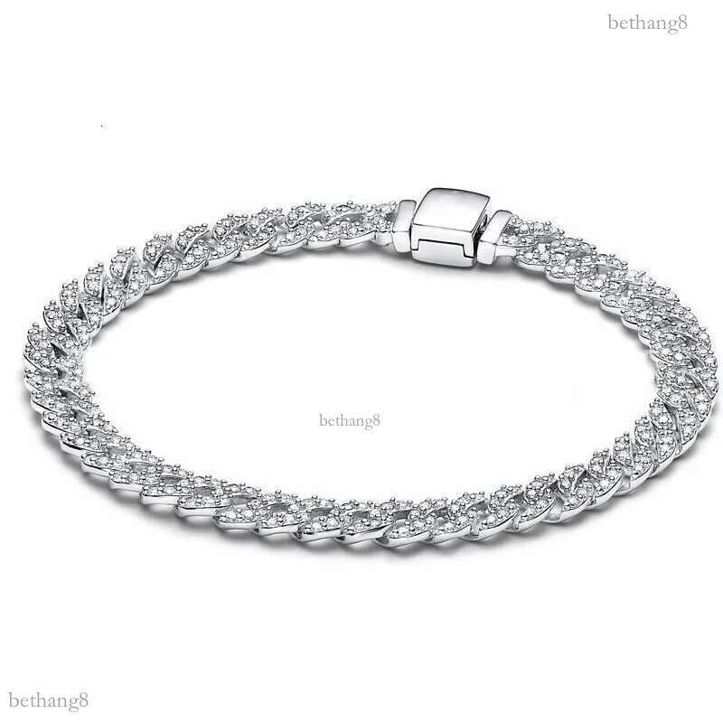 S925 Sterling Silver Hiphop Cuban Miami Chain Bracelets Men Women with Original BOX fits pan Authentic Birthday Gift Christmas Jewelry BR049