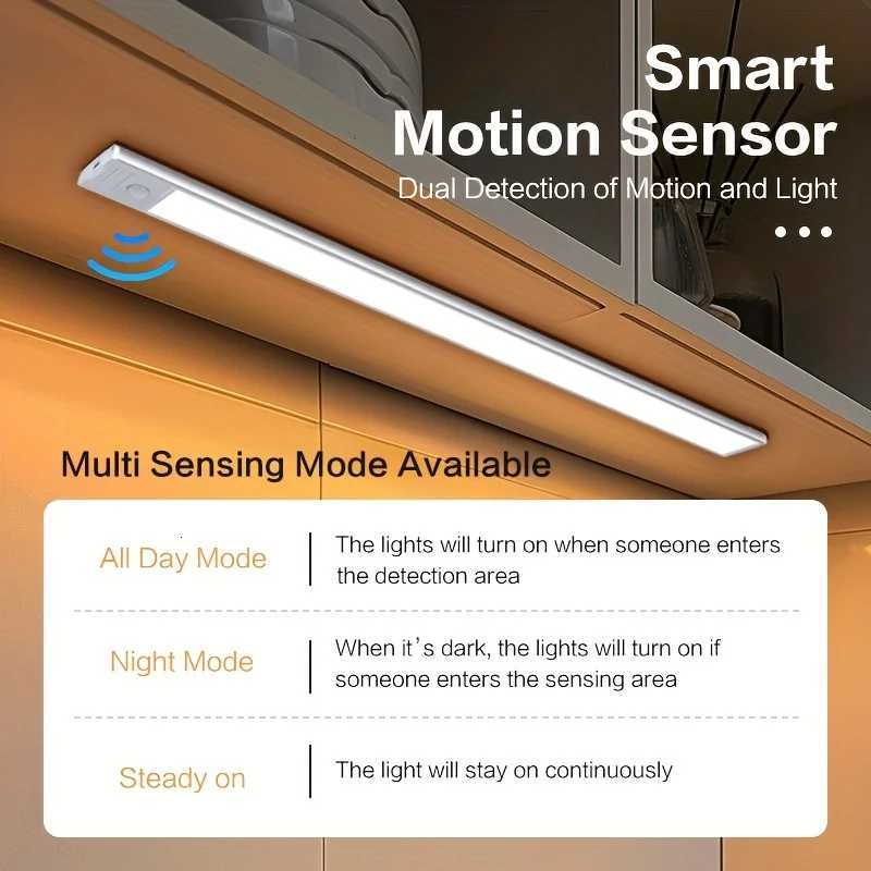 10-50cm LED Motion Sensor Light Night Wireless Lamp USB Battery Rechargeable Wall Under Cabinet For Bedroom Kitchen Lighting W251112