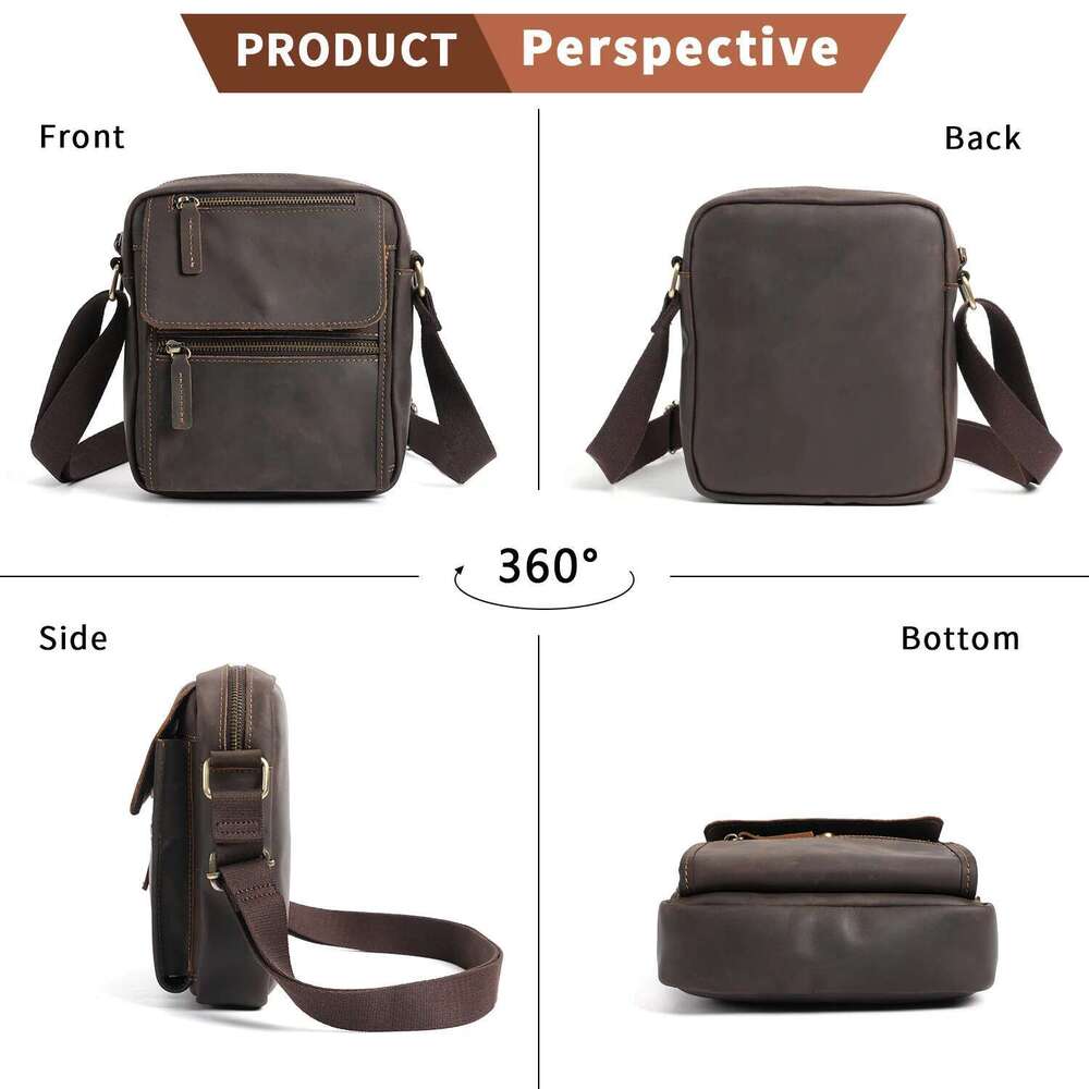 YATBEST Men's Large Capacity Multi Pocket Leather Single Shoulder Crossbody Commuter Retro Travel Bag