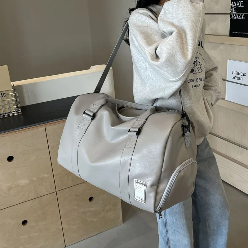Gym Bag WomenS PU Leather Travel Duffle Sports Fitness Casual Luggage Handbag Shoes Pocket Shoulder Weekend Outdoor Bag 250407