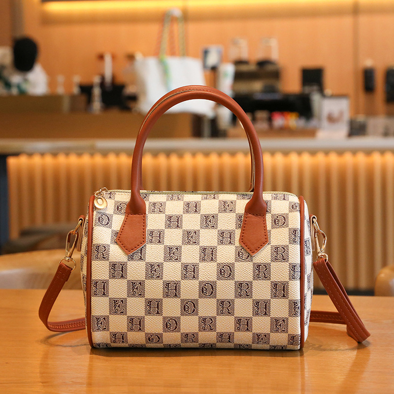 Retro Handbag Checkerboard Bag Printed Premium Boston Women's Bag
