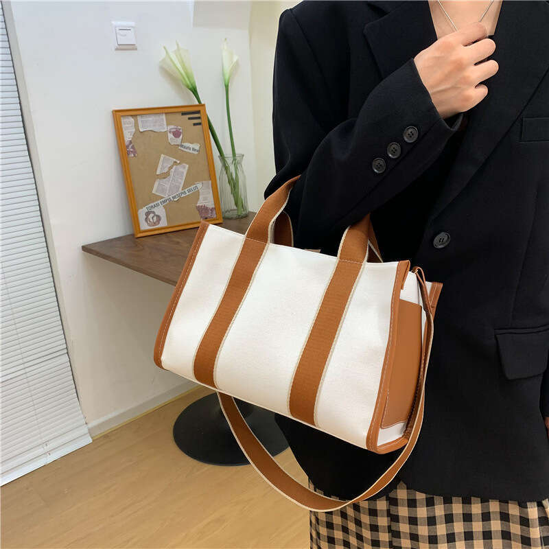 Fashion Canvas Bag Korean Edition Instagram Large Capacity Handbag Women's Commuter One Shoulder Crossbody Tote