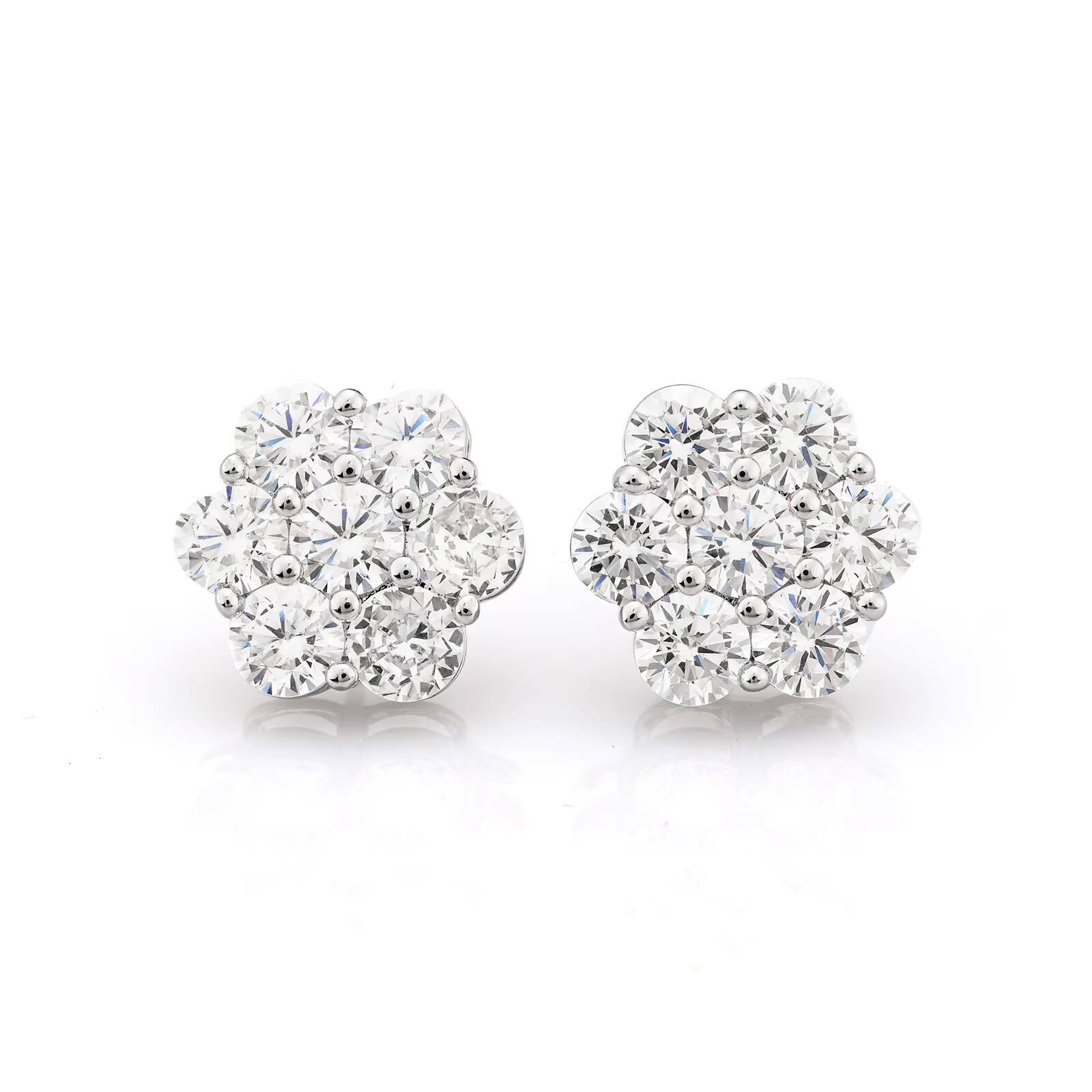 Hiphop Jewelry 925 Sterling Silver Iced Out VVS Moissanite Stud Screw Back Earrings Multisize Flower Cluster Earrings