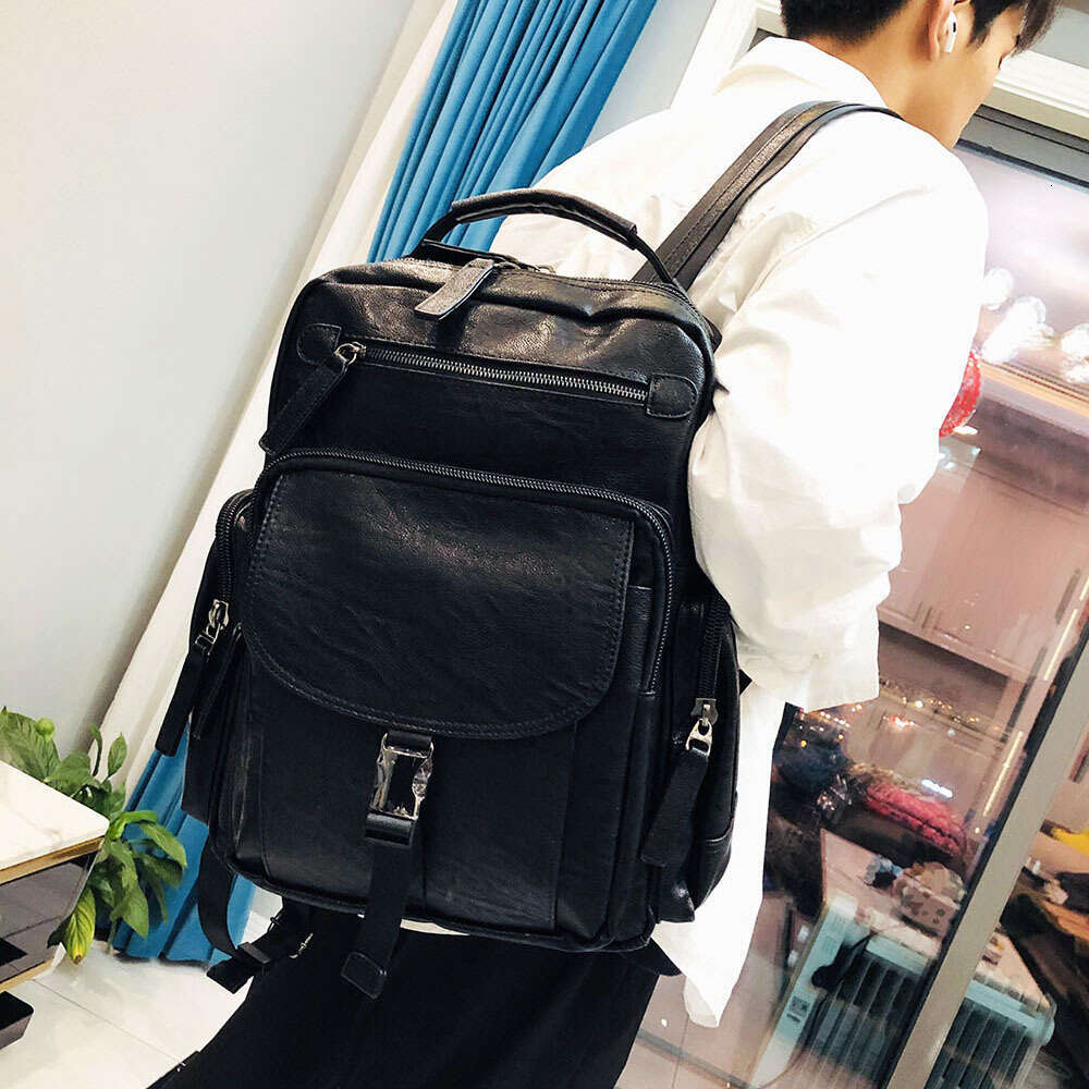 Backpack Backpack Men's Leisure Fashion Trend Travel Computer Large Capacity Soft Leather Simplified Student Function Bag