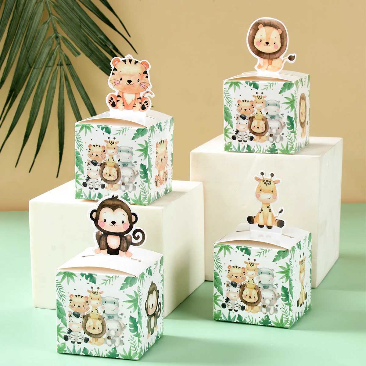 Jungle Animal Candy Boxes Safari Birthday Party Decoration Kids Gift Packaging Box Wild One Baby Shower Decor Supplies Box BagM251113