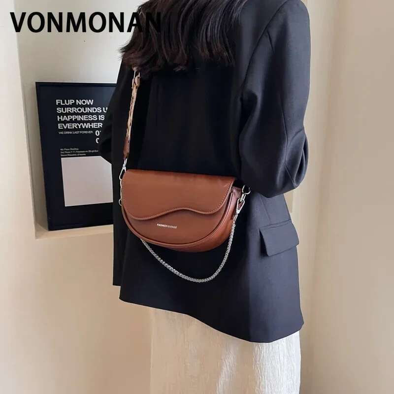 Women Saddle Female Small Wedding Flap Underarm Shoulder Lady Retro Split Leather Fashion Chain Messenger Tote Bag