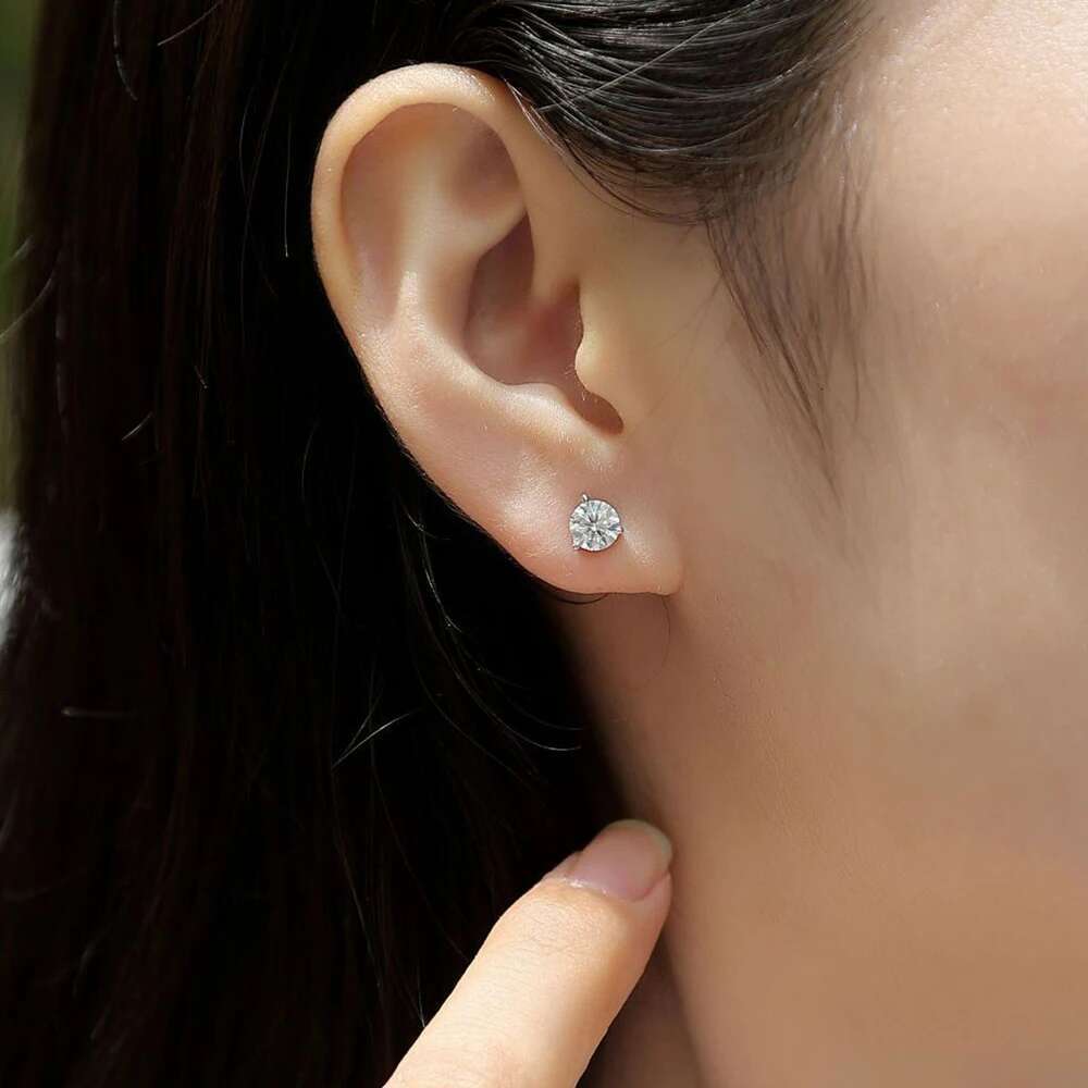 0.3-2ct 3 Prong Moissanite Stud Earrings For Women Men D VVS Diamond 925 Sterling Silver Classic Trendy Earring Jewelry With GRA