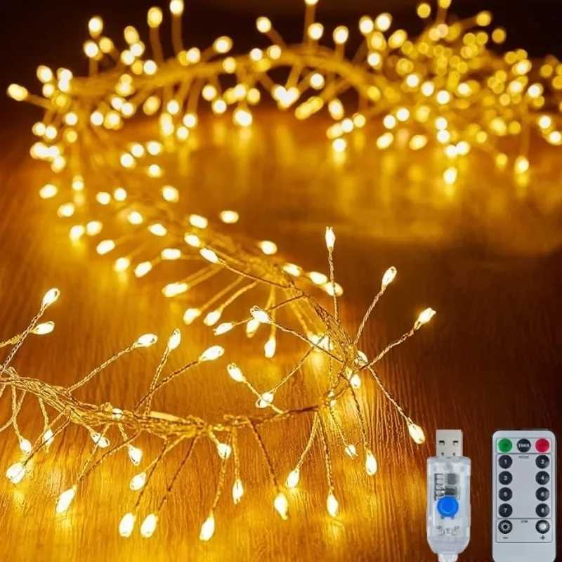 15/3/6M Remote Firecracker Twinkle Lights LED USB Silver Wire Cluster String Light Fairy Lights Party Wedding Christmas Decor M251113