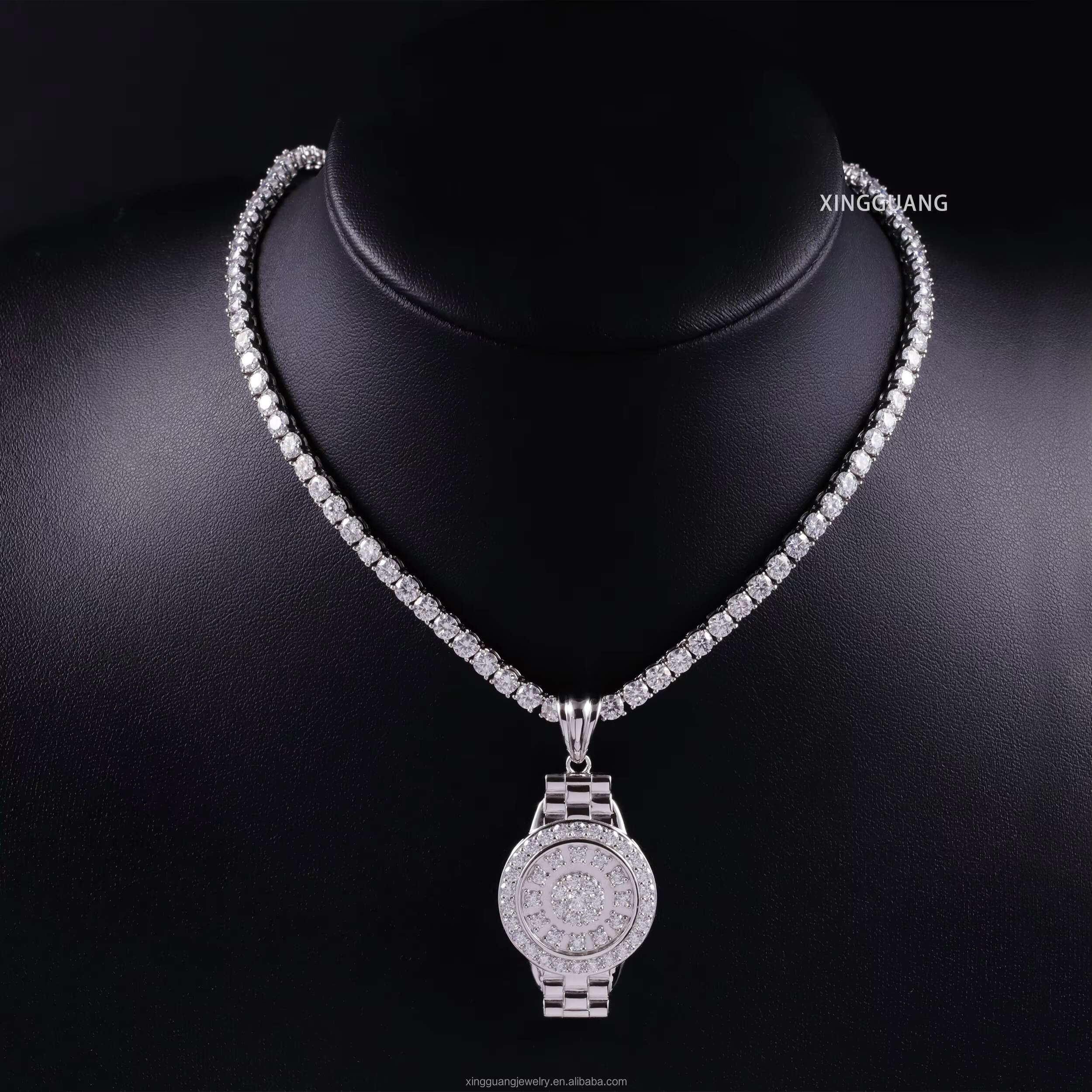 New Arrival Watch Pendant Rope Chain White Gold Plated 925 Silver VVS Moissanite Diamonds Hip Hop Pendant for Necklace Jewelry