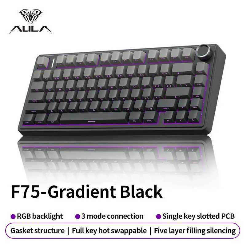 AULA F75 Gaming Mechanical Keyboard RGB Customized 75 Layout Side-engraving Gasket Mounted 80keys PBT Gradient Keycaps keyboard L251113