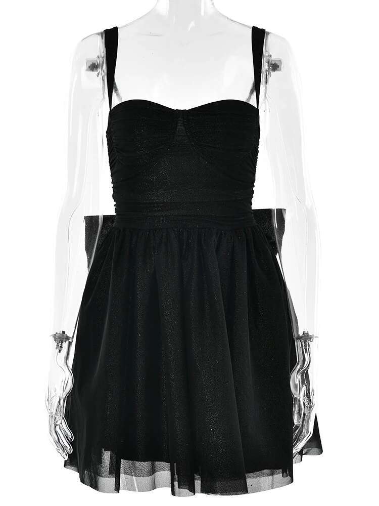 Fantoye Glitter Bright Silk Sparkg Bow Women Apricot Spaghetti Strap Mini Female Spring Slim Elegant Party Dress