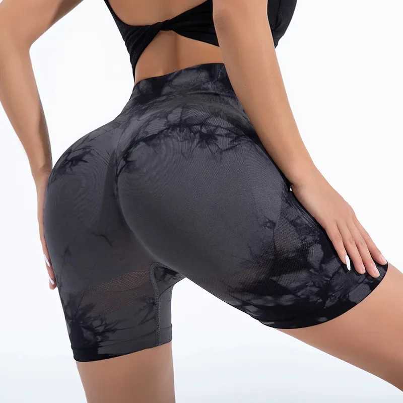 High waisted yoga shorts seamless push up shorts for women gym exercise shorts running shorts tie dye fashionable knitted ultra-thin three-point pants