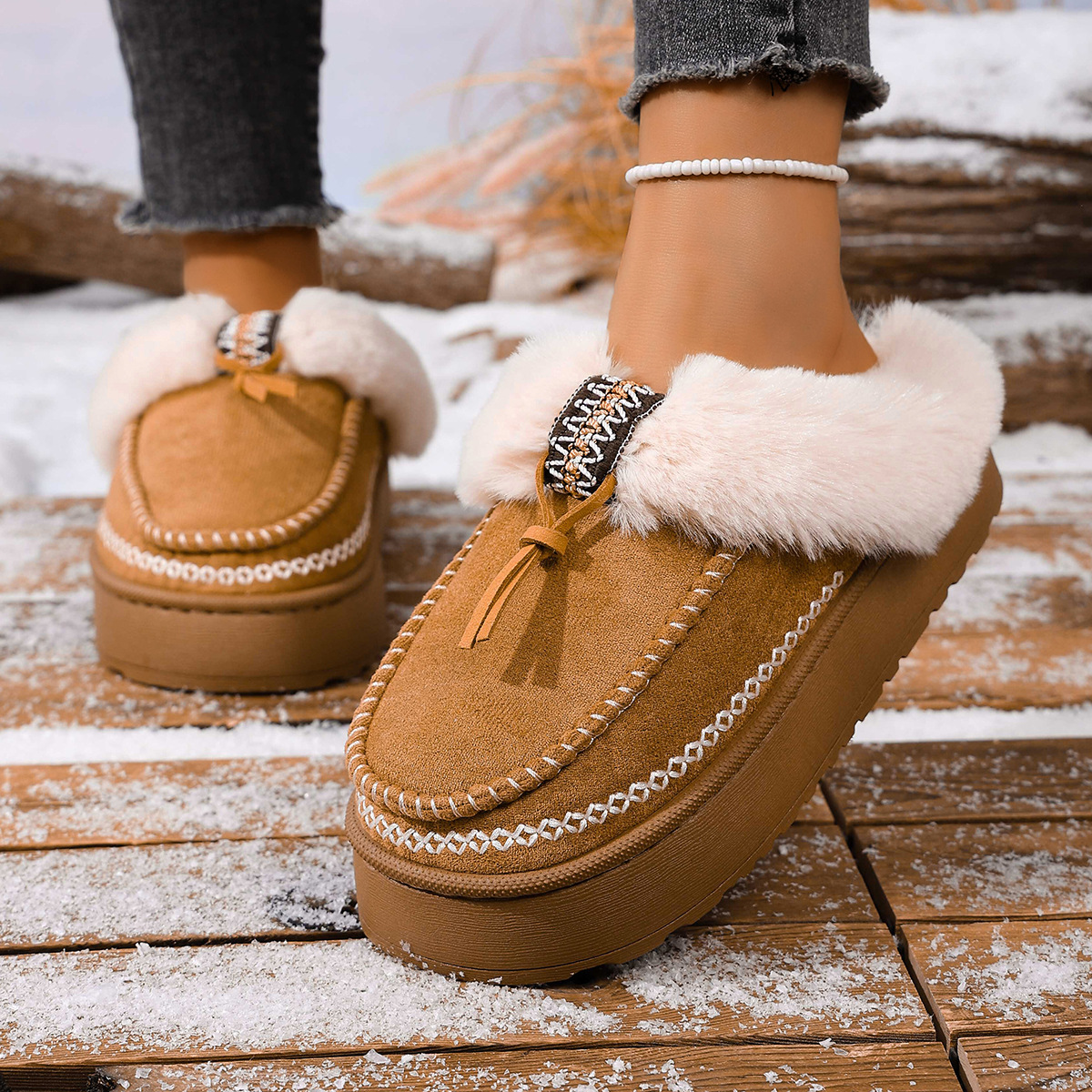 Designer Boots Warm 2025 Women's Fully Enclosed Heel Slippers Plush Lined Anti-Slip Winter Shoes
