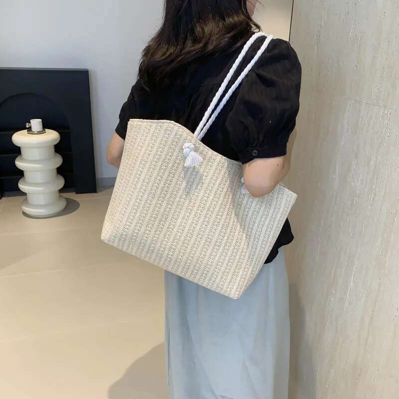 Handmade Beach Bag Trendy Straw Weave For Women Summer Brand Female Handbags Shoulder Bag Fashion Beach Basket Totes Kq1