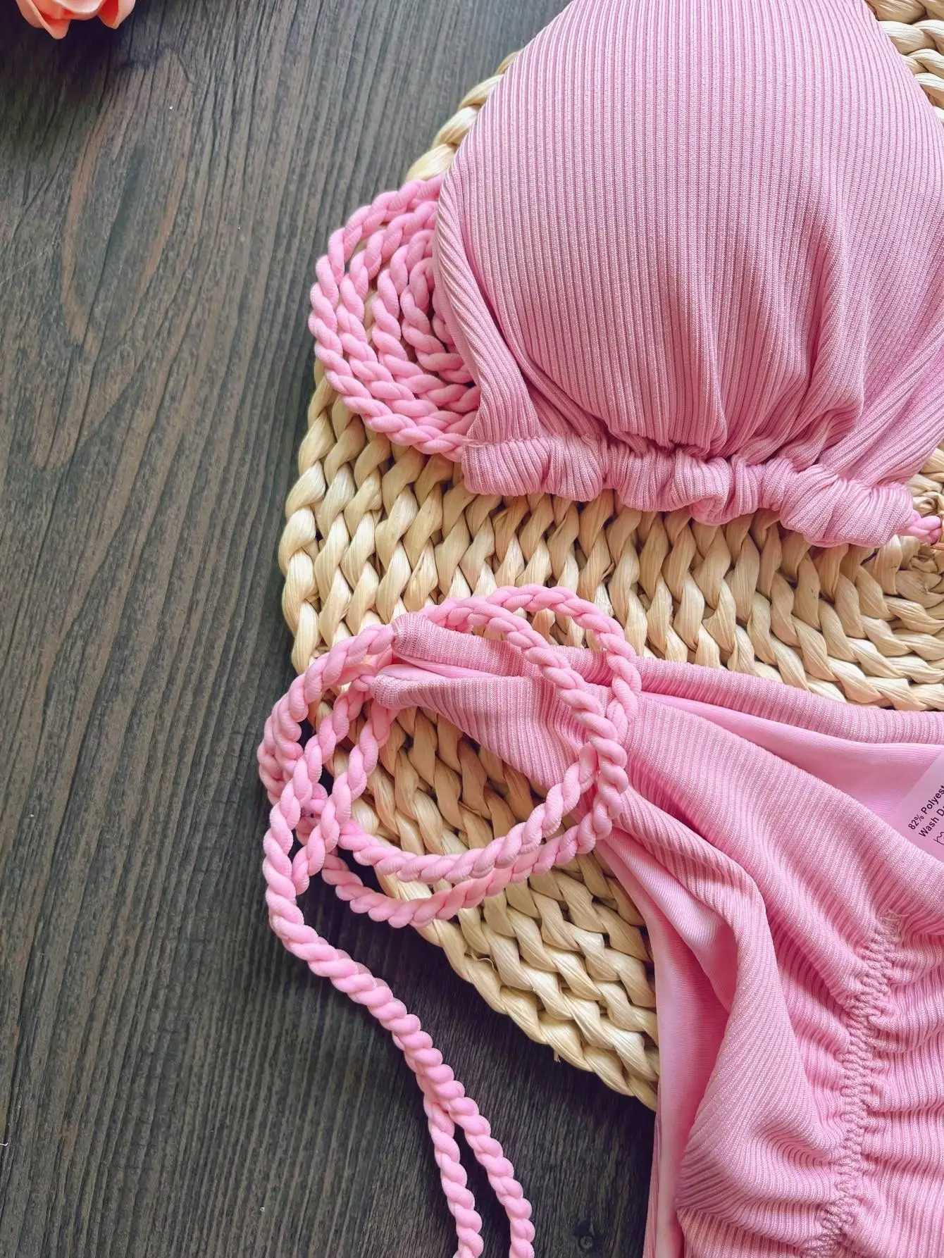 RUOTONSEPT Sexy Womens Swimsuit Braiding rope Bikini Set Two-piece Triangle Solid Swimwear Bathing Suit Brazilian Biquinis 2024W251113