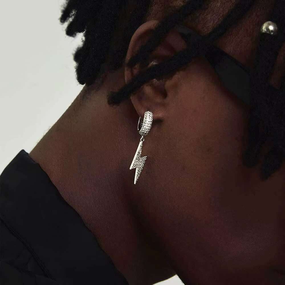 Hot Sale Hip Hop Ring Earrings Lightning Drop Micro Zircon Hip Hop Studs for Unisex